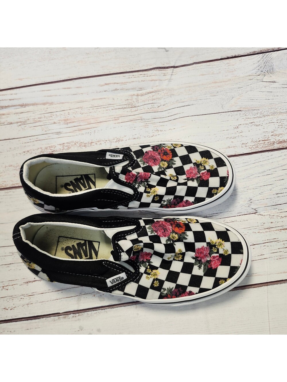 Vans Classic Slip-On Checkerboard Floral Pattern Shoes Size 6.5 Women